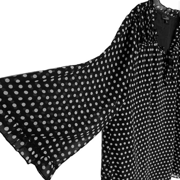 Suzanne Betro 4X BLACK White Polka Dot Ruffle Neck 3/4 Sleeve Top Tunic Blouse - Picture 4 of 14